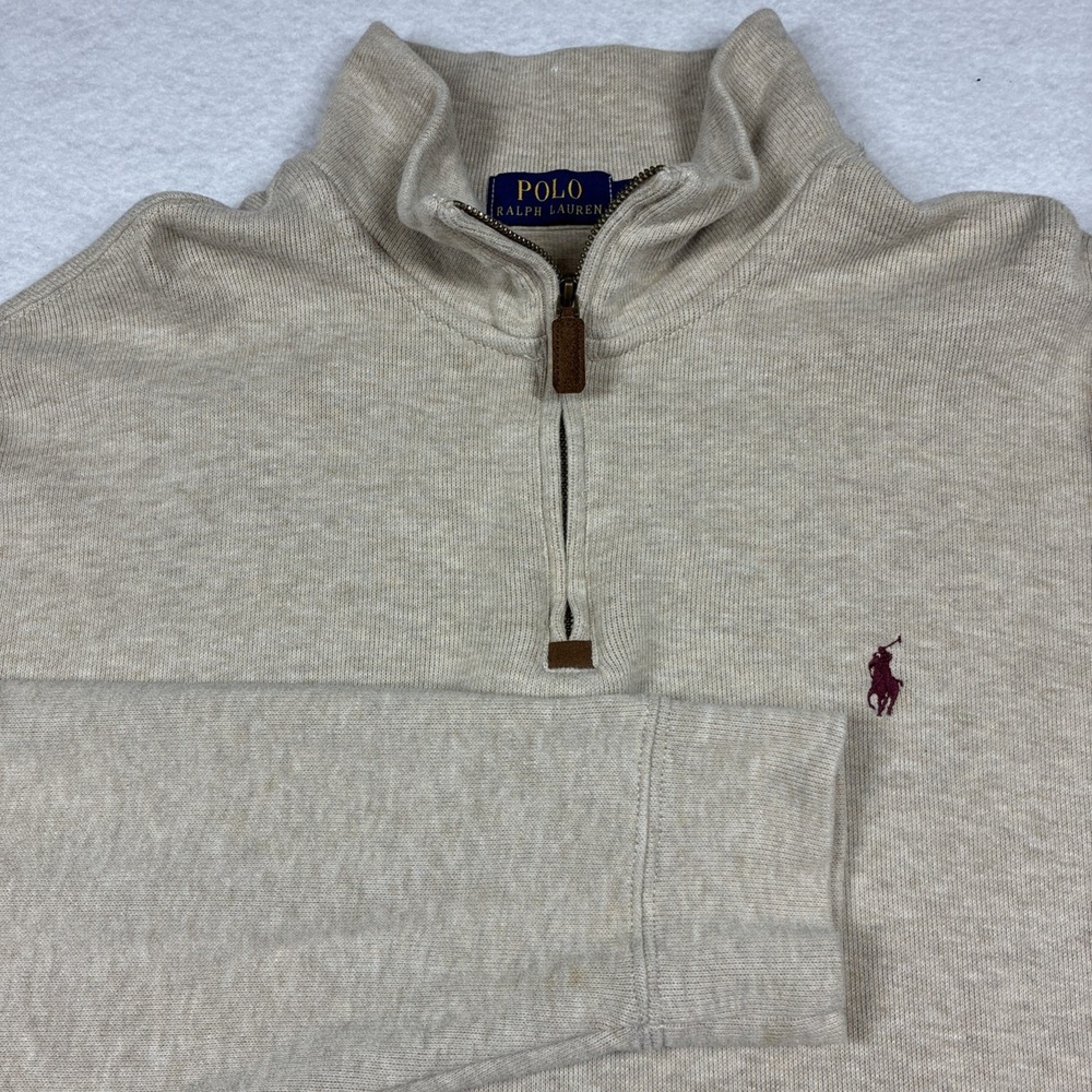 Polo Ralph Lauren Sweater Mens XXL Oatmeal Quarter Zip Mock Neck Cotton Pullover